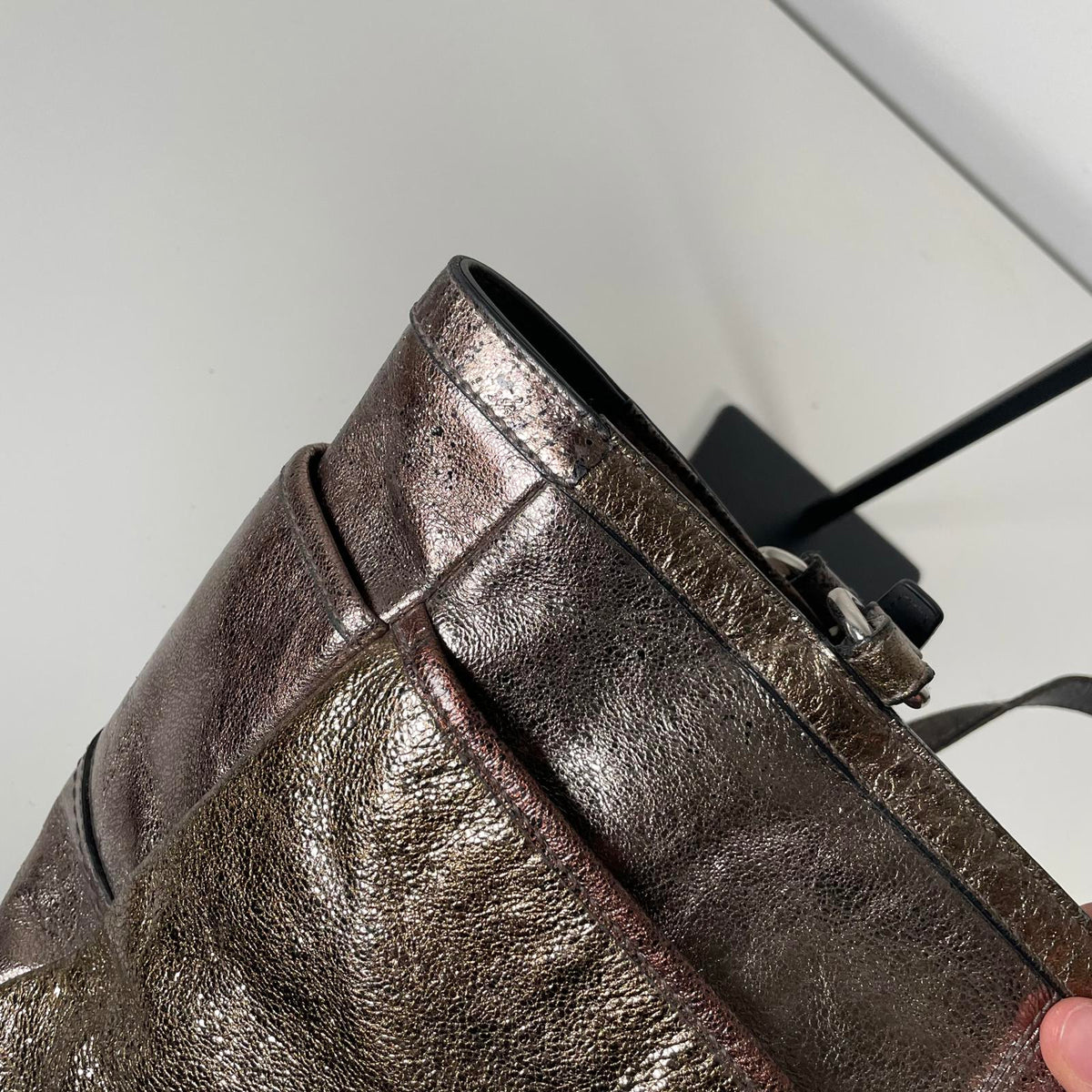 Coach Gallery Metallic Silver Leather Tote Shoulder Bag G1163-F17721