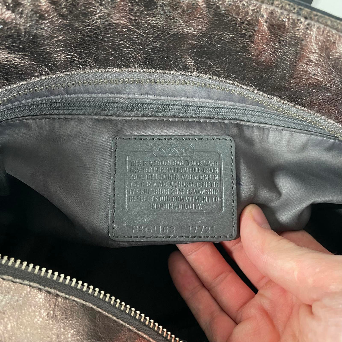 Coach Gallery Metallic Silver Leather Tote Shoulder Bag G1163-F17721