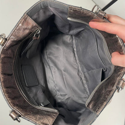 Coach Gallery Metallic Silver Leather Tote Shoulder Bag G1163-F17721