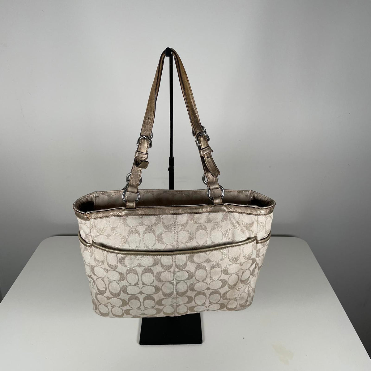 Coach Gold Glitter East West Signature Monogram Shoulder Bag A1275-F17724