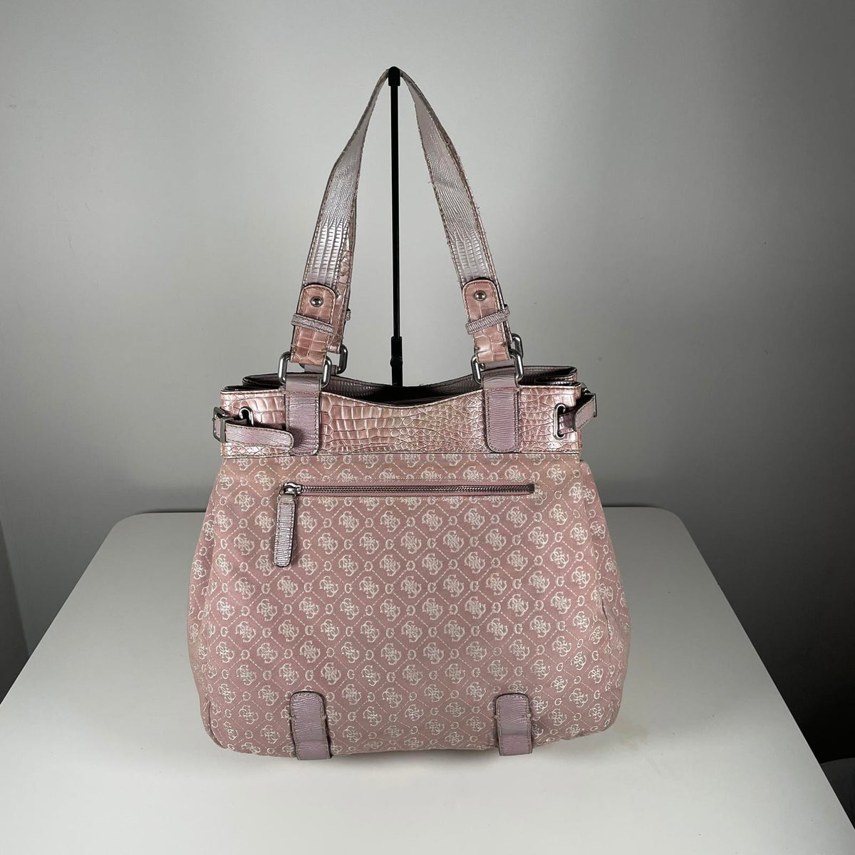 Vintage Y2K Guess Pink Monogram Gemstone Shoulder Bag