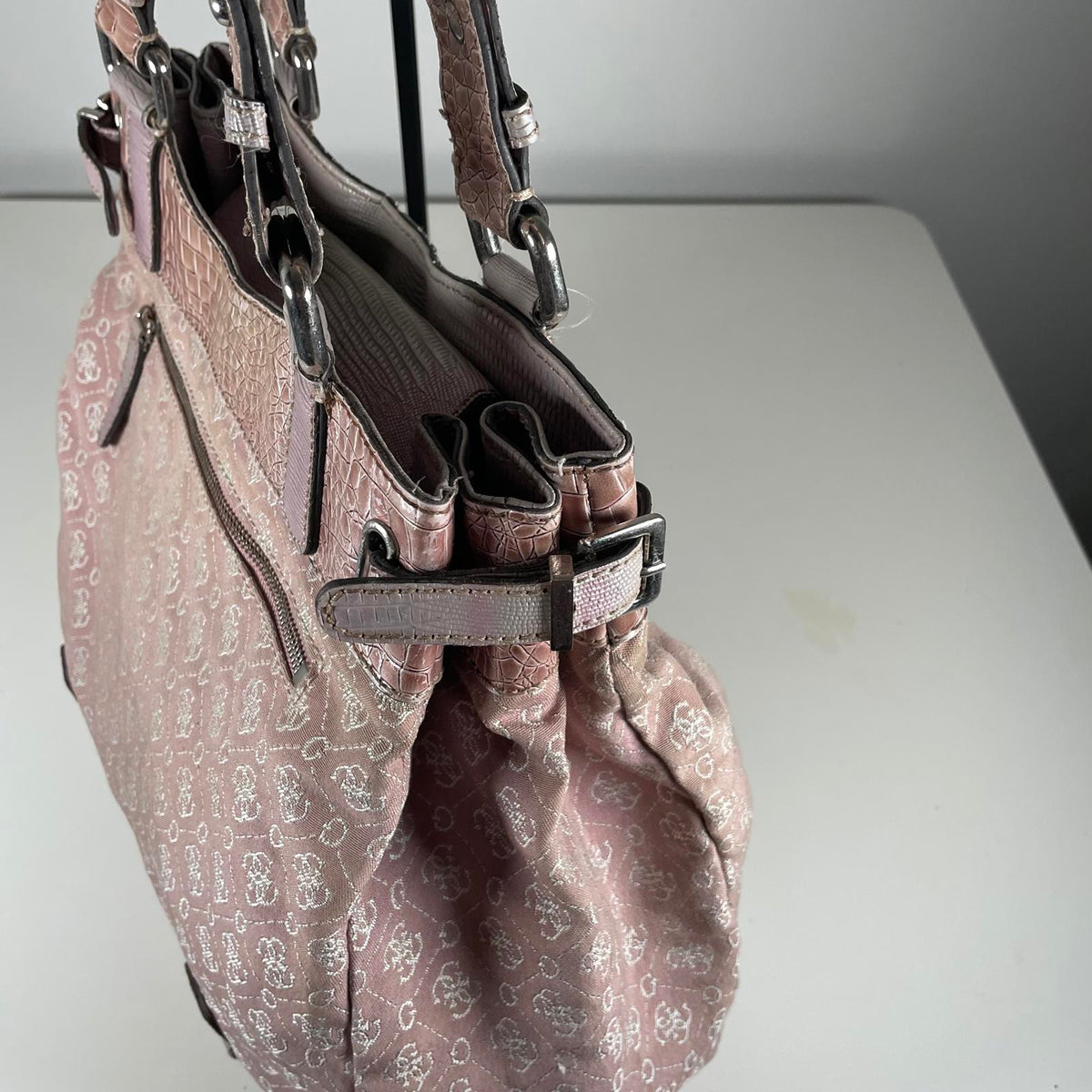 Vintage Y2K Guess Pink Monogram Gemstone Shoulder Bag