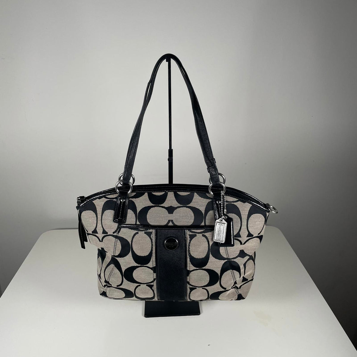 Coach Grey and Black Signature Striped Tote Bag A1359-F21899