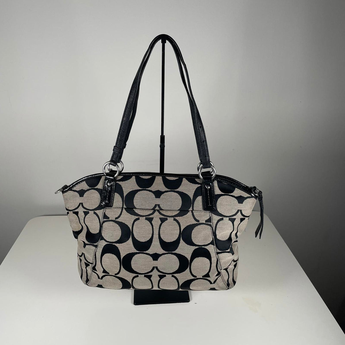 Coach Grey and Black Signature Striped Tote Bag A1359-F21899