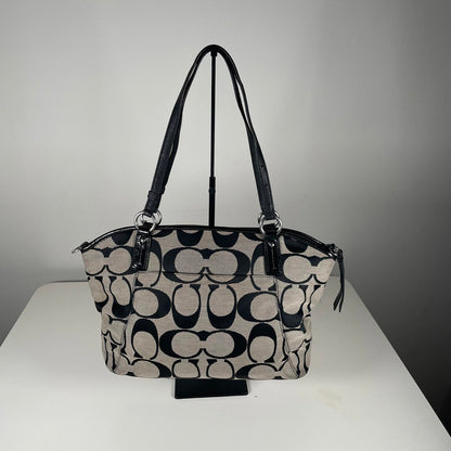 Coach Grey and Black Signature Striped Tote Bag A1359-F21899