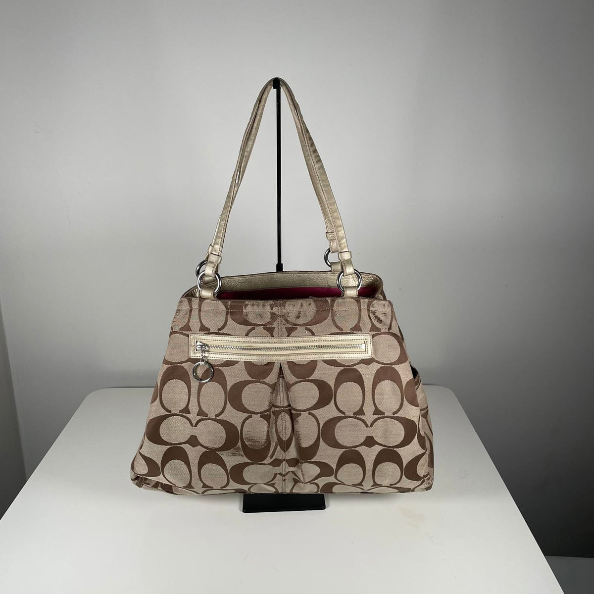 Vintage Y2K Coach Beige Signature Monogram Shoulder Tote Bag H1069-F14863