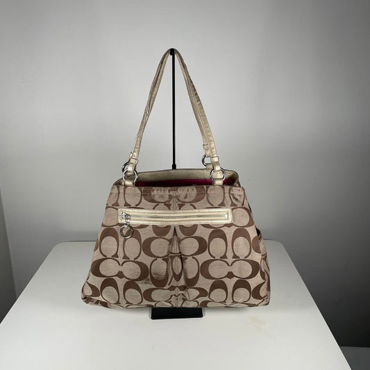 Vintage Y2K Coach Beige Signature Monogram Shoulder Tote Bag H1069-F14863