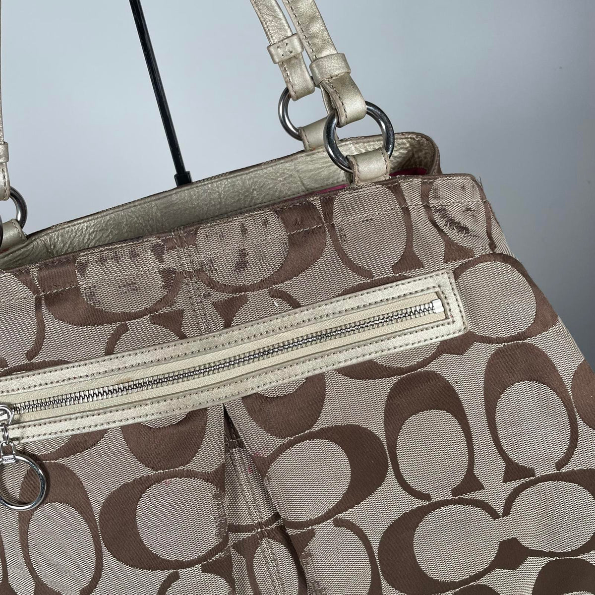 Vintage Y2K Coach Beige Signature Monogram Shoulder Tote Bag H1069-F14863