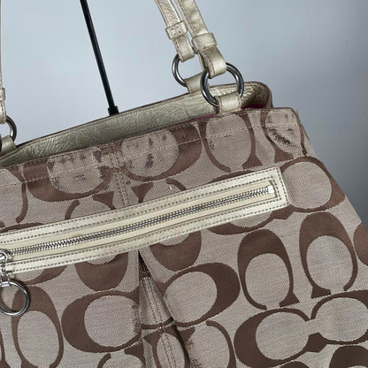 Vintage Y2K Coach Beige Signature Monogram Shoulder Tote Bag H1069-F14863