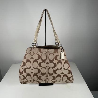 Vintage Y2K Coach Beige Signature Monogram Shoulder Tote Bag H1069-F14863