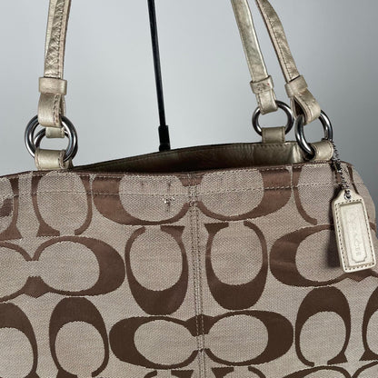 Vintage Y2K Coach Beige Signature Monogram Shoulder Tote Bag H1069-F14863