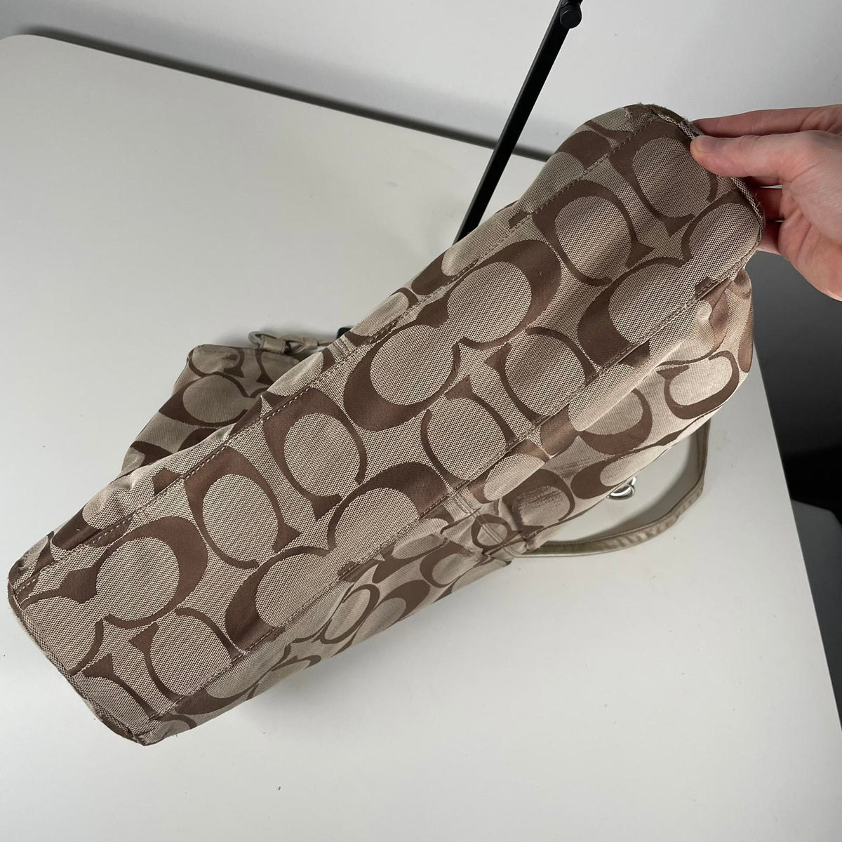 Vintage Y2K Coach Beige Signature Monogram Shoulder Tote Bag H1069-F14863