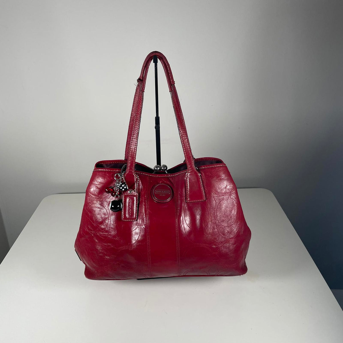 Coach Red Patent Leather Carryall Shoulder Bag H1193-F14658