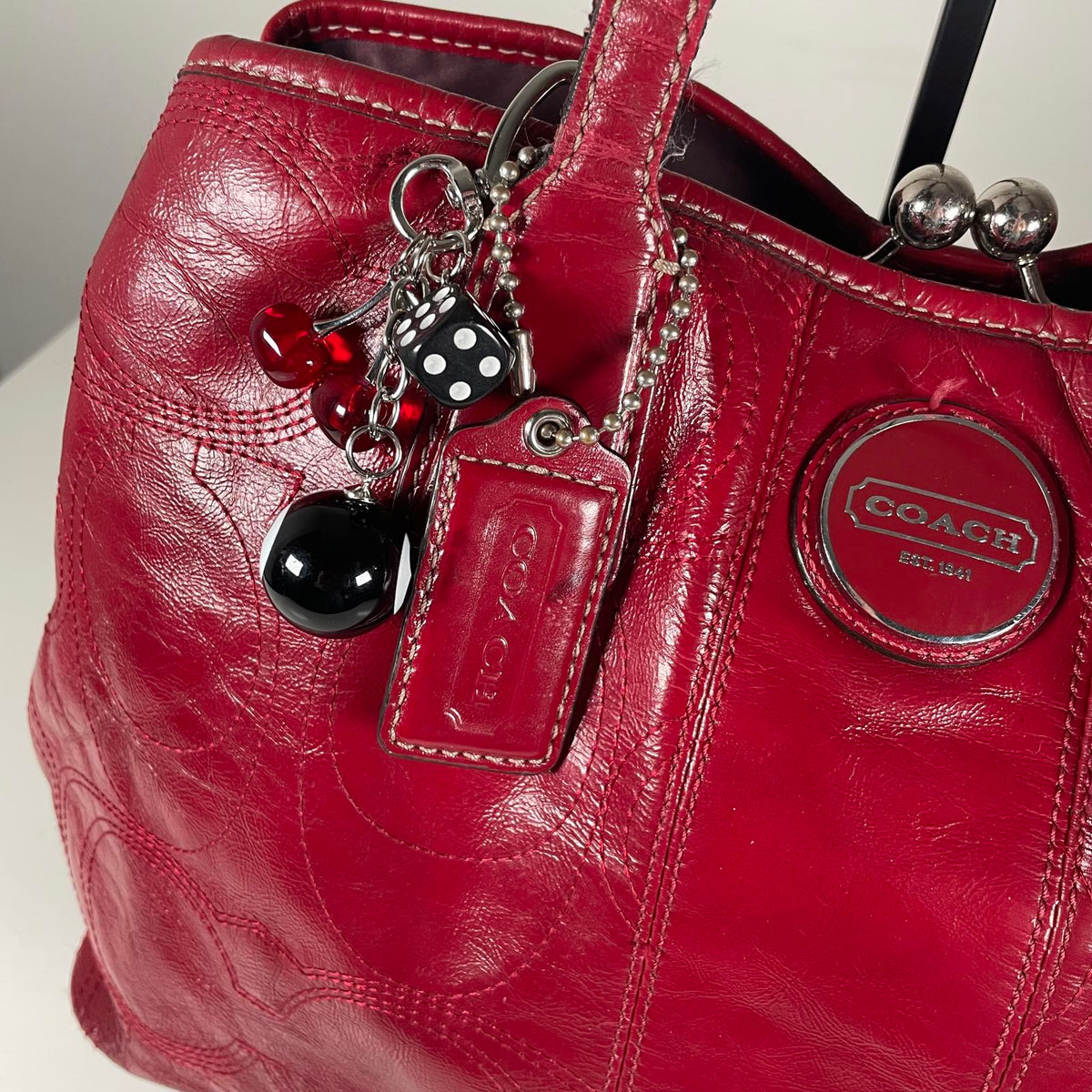 Coach Red Patent Leather Carryall Shoulder Bag H1193-F14658