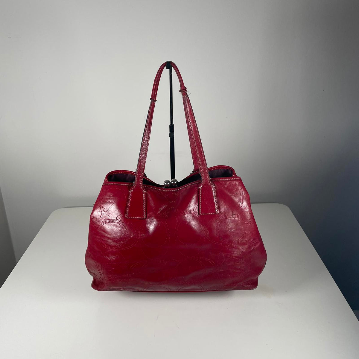 Coach Red Patent Leather Carryall Shoulder Bag H1193-F14658