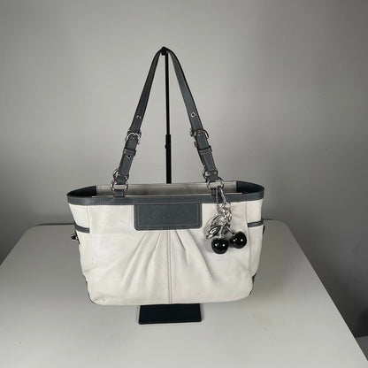 Coach White Leather East West Shoulder Bag with Blue Trim K0960-F13759