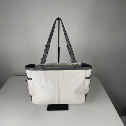 Coach White Leather East West Shoulder Bag with Blue Trim K0960-F13759