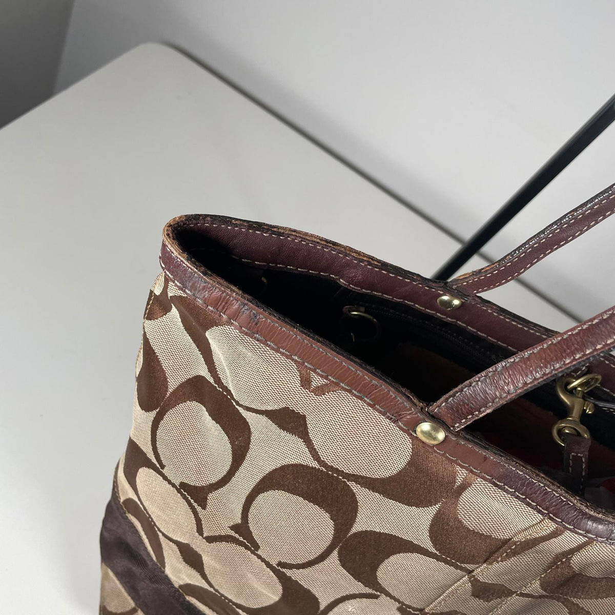 Coach Brown Signature Monogram Shoulder Tote Bag M0668-10125