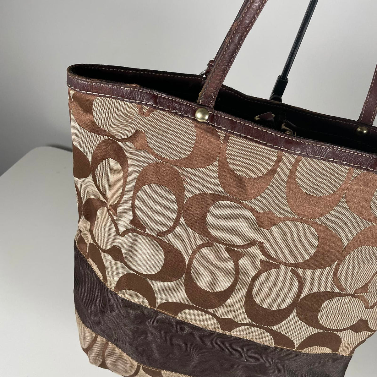 Coach Brown Signature Monogram Shoulder Tote Bag M0668-10125