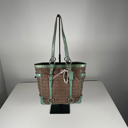 Coach Signature Monogram Patent Leather Gallery Tote Bag Brown Beige D0949-F12344