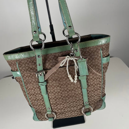 Coach Signature Monogram Patent Leather Gallery Tote Bag Brown Beige D0949-F12344