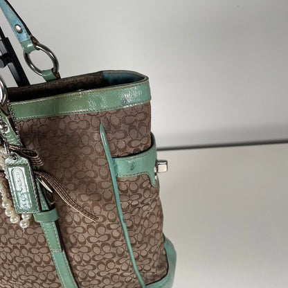 Coach Signature Monogram Patent Leather Gallery Tote Bag Brown Beige D0949-F12344