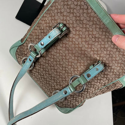 Coach Signature Monogram Patent Leather Gallery Tote Bag Brown Beige D0949-F12344