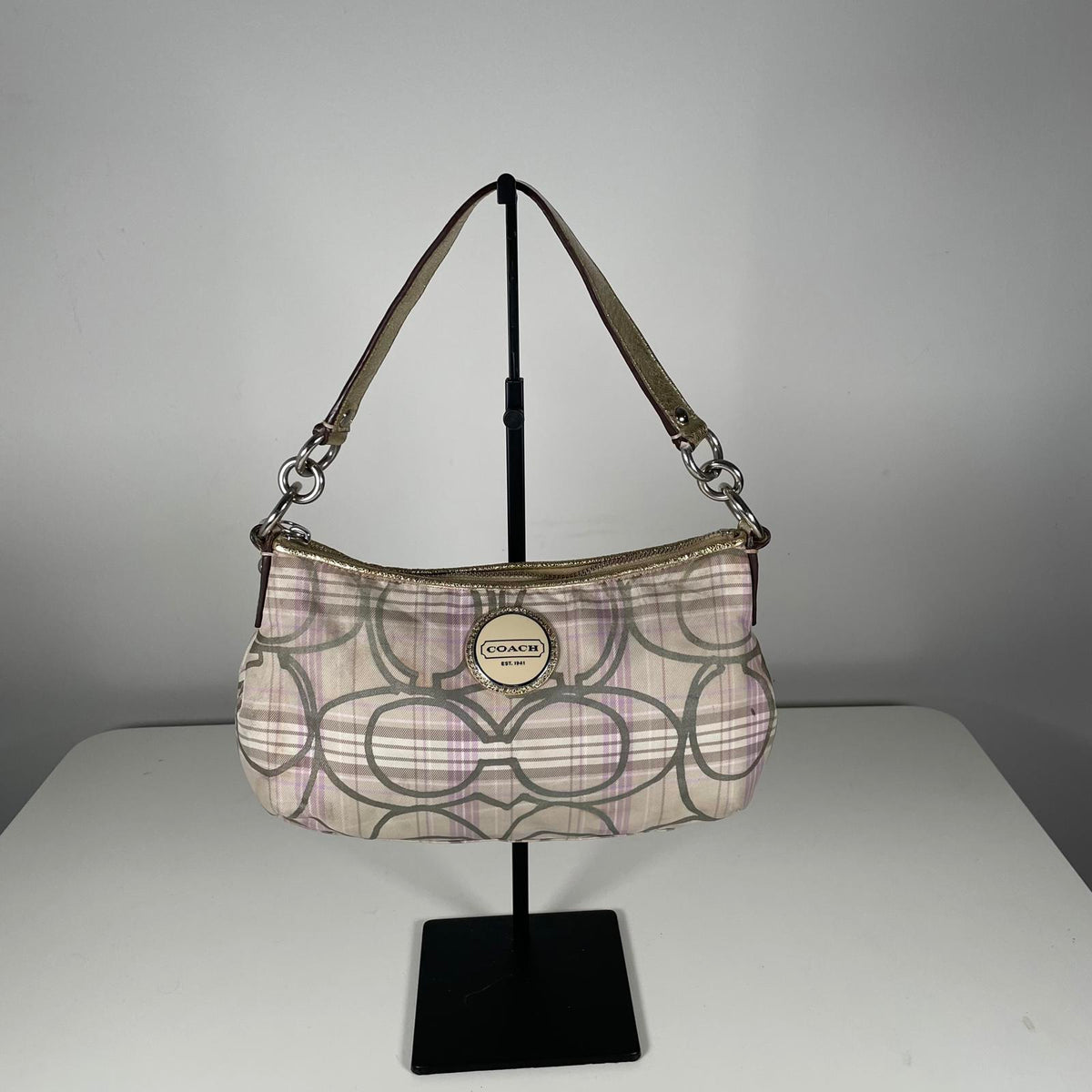 Coach Beige Plaid Mini Convertible Shoulder Bag K1175-F17210