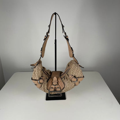 Guess Beige and Brown Monogram Slouch Hobo Shoulder Bag