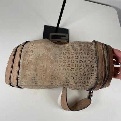 Guess Beige and Brown Monogram Slouch Hobo Shoulder Bag