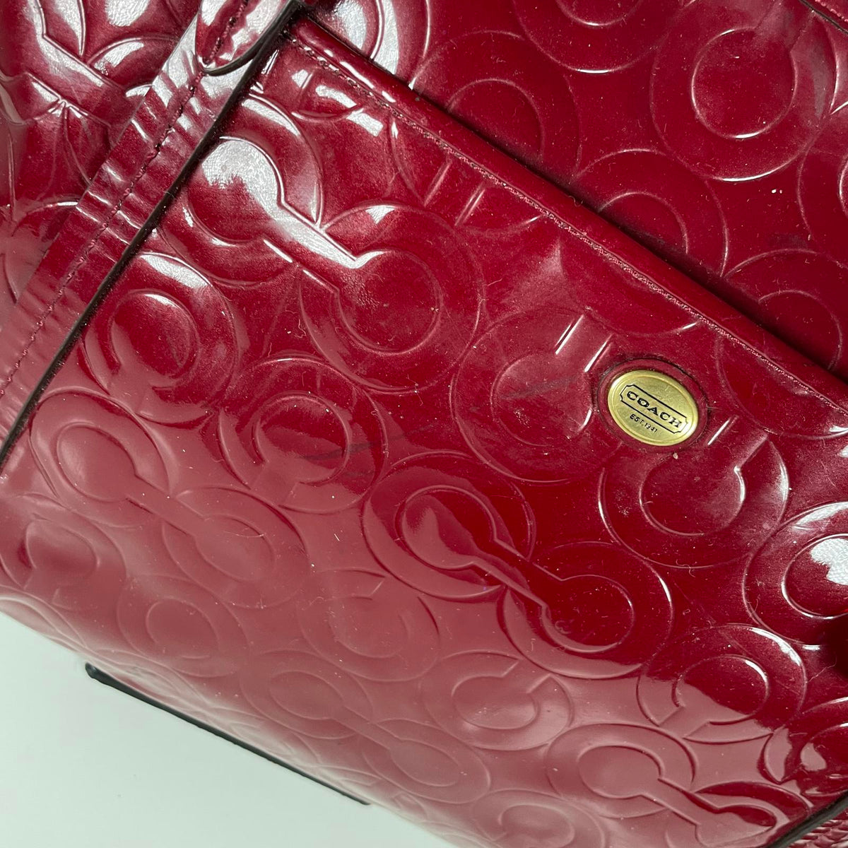 Coach Red OP Glossy Patent Leather Shoulder Carryall Bag H1320-F26038
