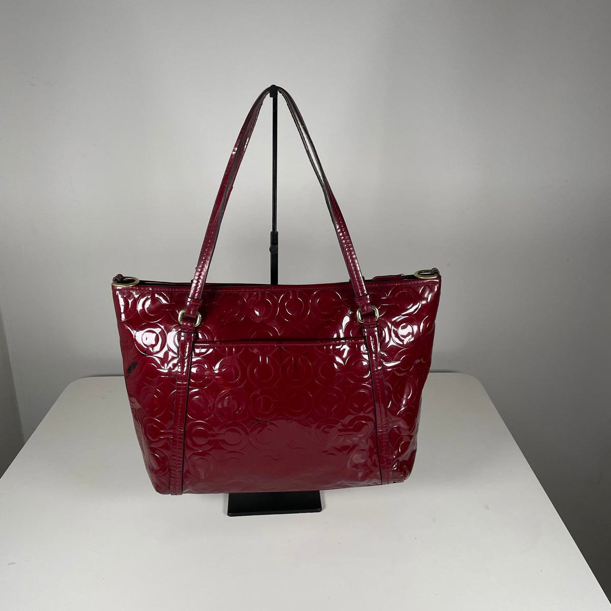 Coach Red OP Glossy Patent Leather Shoulder Carryall Bag H1320-F26038