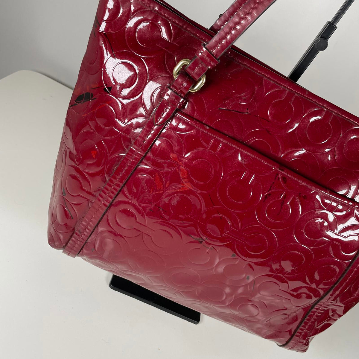 Coach Red OP Glossy Patent Leather Shoulder Carryall Bag H1320-F26038