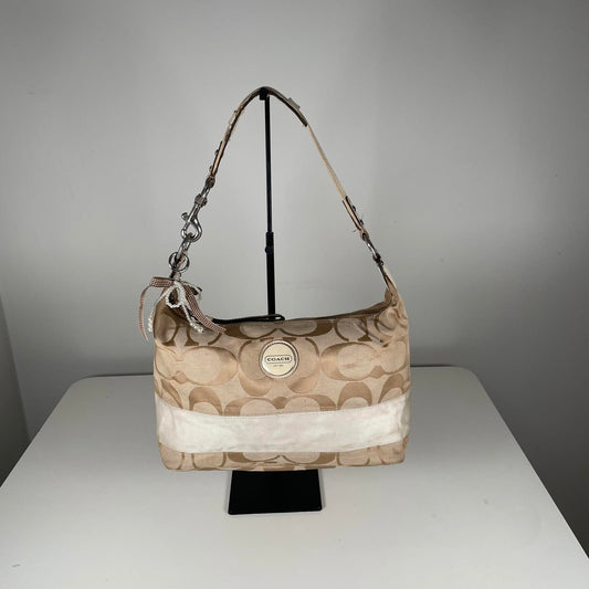 Vintage Y2K Coach Beige Signature Stripe Hobo Shoulder Bag A1176-F17434