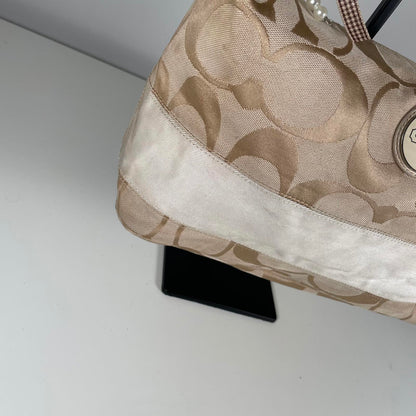 Vintage Y2K Coach Beige Signature Stripe Hobo Shoulder Bag A1176-F17434