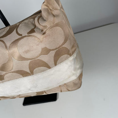 Vintage Y2K Coach Beige Signature Stripe Hobo Shoulder Bag A1176-F17434