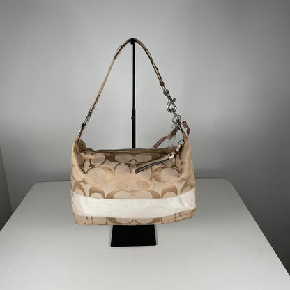 Vintage Y2K Coach Beige Signature Stripe Hobo Shoulder Bag A1176-F17434