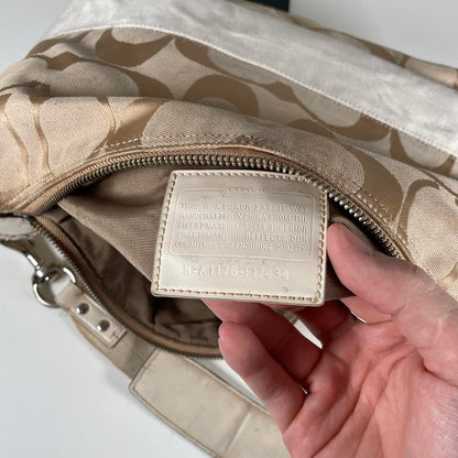 Vintage Y2K Coach Beige Signature Stripe Hobo Shoulder Bag A1176-F17434