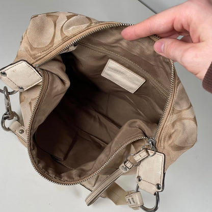 Vintage Y2K Coach Beige Signature Stripe Hobo Shoulder Bag A1176-F17434