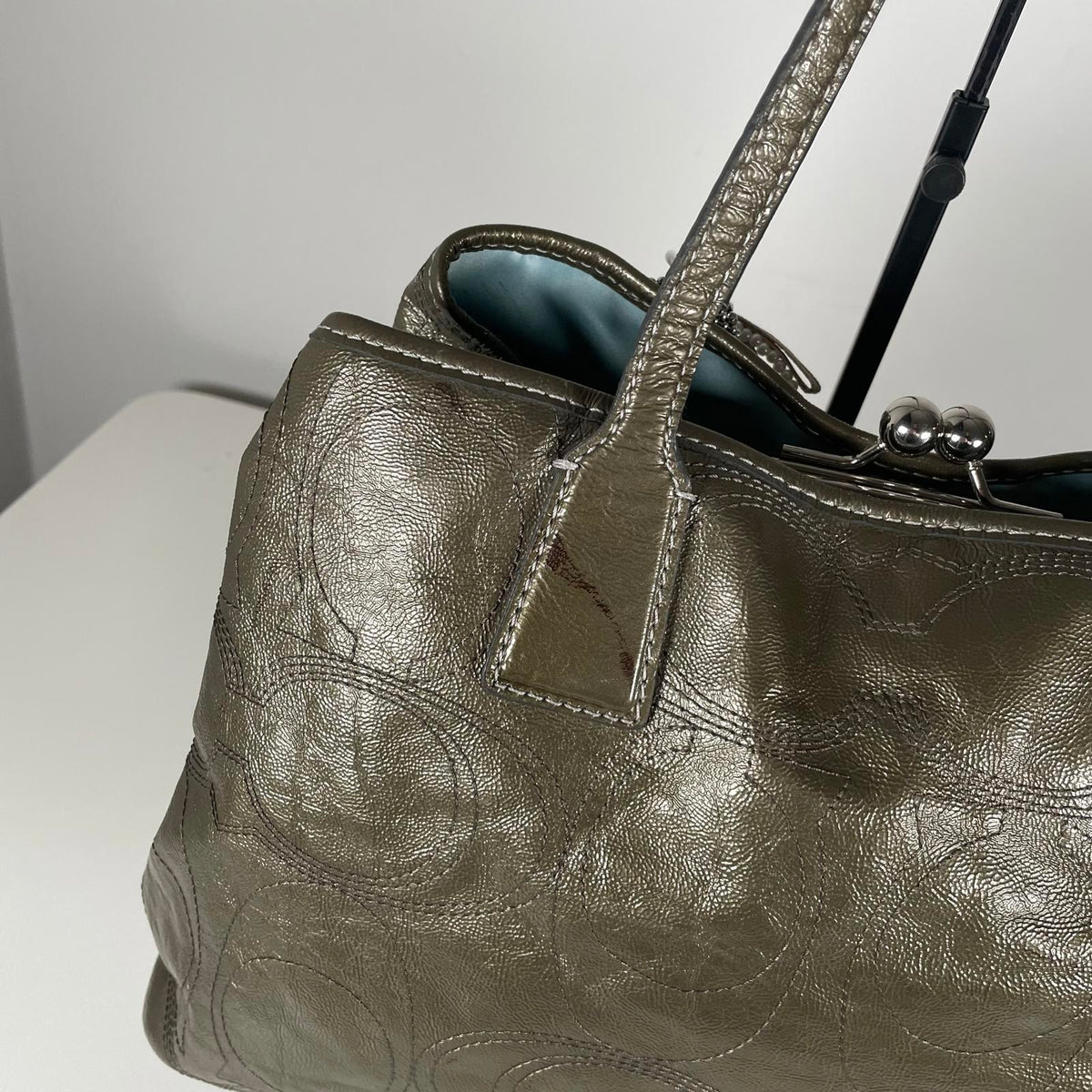 Coach Green Patent Leather Carryall Shoulder Bag E1093-F15658
