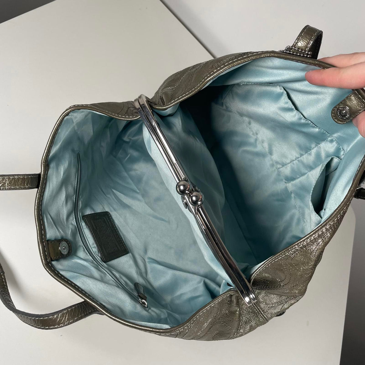 Coach Green Patent Leather Carryall Shoulder Bag E1093-F15658