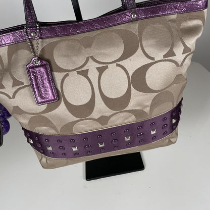 Vintage Y2K Coach SignatureStripe Studded Shoulder Bag Beige Purple F1120-F17567