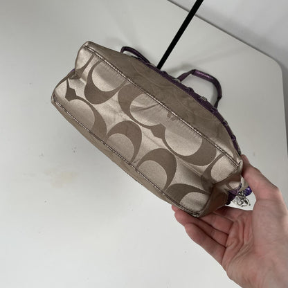 Vintage Y2K Coach SignatureStripe Studded Shoulder Bag Beige Purple F1120-F17567