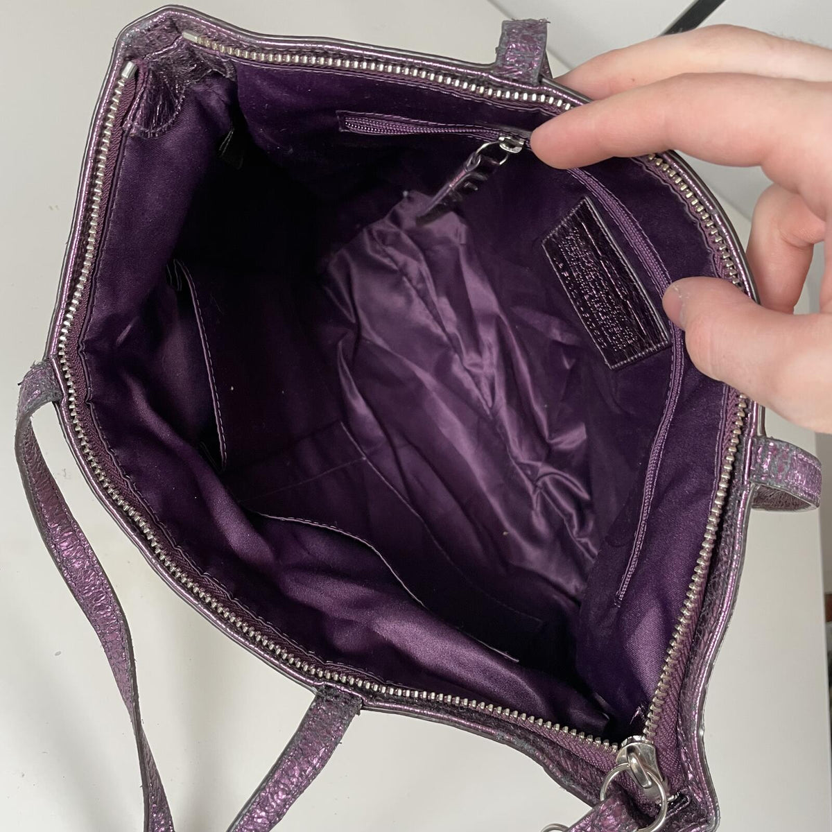 Vintage Y2K Coach SignatureStripe Studded Shoulder Bag Beige Purple F1120-F17567