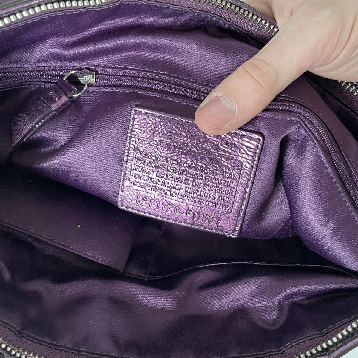 Vintage Y2K Coach SignatureStripe Studded Shoulder Bag Beige Purple F1120-F17567