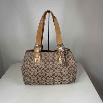 Coach Signature Monogram Canvas Shoulder Bag Leather Buckle Beige A0993-F13118