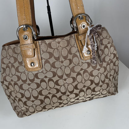 Coach Signature Monogram Canvas Shoulder Bag Leather Buckle Beige A0993-F13118