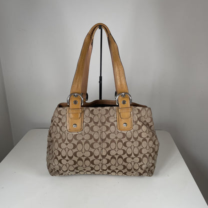 Coach Signature Monogram Canvas Shoulder Bag Leather Buckle Beige A0993-F13118