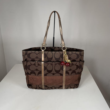 Coach Brown Signature Monogram Canvas Maternity Shoulder Bag G0771-10838