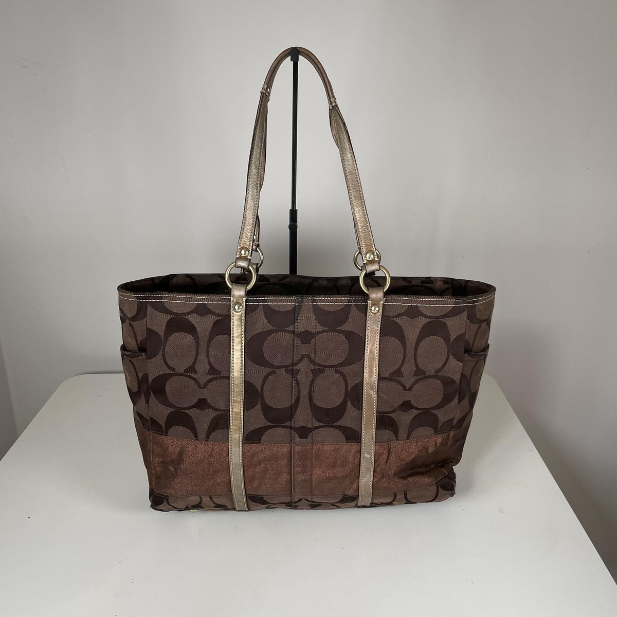 Coach Brown Signature Monogram Canvas Maternity Shoulder Bag G0771-10838